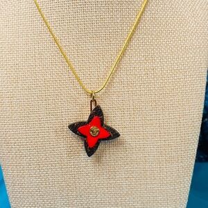 Louis Vuitton Red & Brown Flower Star Charm on Necklace NIB